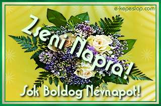 N�vre sz�l� r�zs�s vir�gcsokor Zseni n�vnapra, boldog n�vnapot k�sz�nt� felirattal.