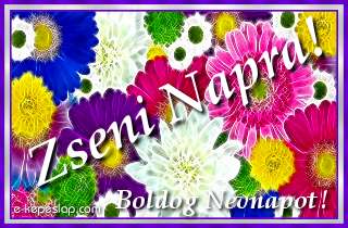 Sz�nes, vir�gmint�s k�peslap n�vre sz�l� k�sz�nt� felirattal, Zseni n�vnapra.